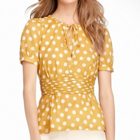 Tory Burch Yellow Puff Sleeve Blouse with Tie Front Sz 4‎ - Picture 1 of 8